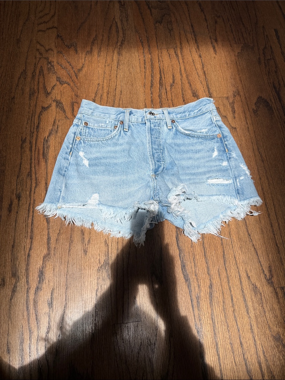 Agolde Light Blue Distressed Cutoff Denim Shorts